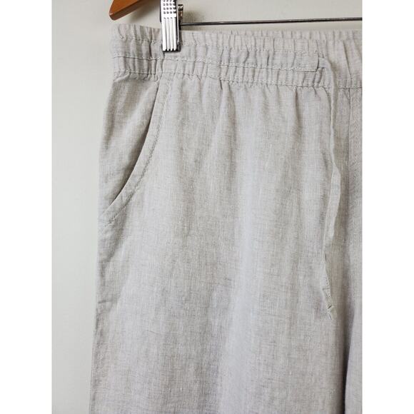 L.L. Bean Pants Womens 14 Beige Linen Elastic Waist Wide Leg Pockets Neutral - Picture 3 of 10